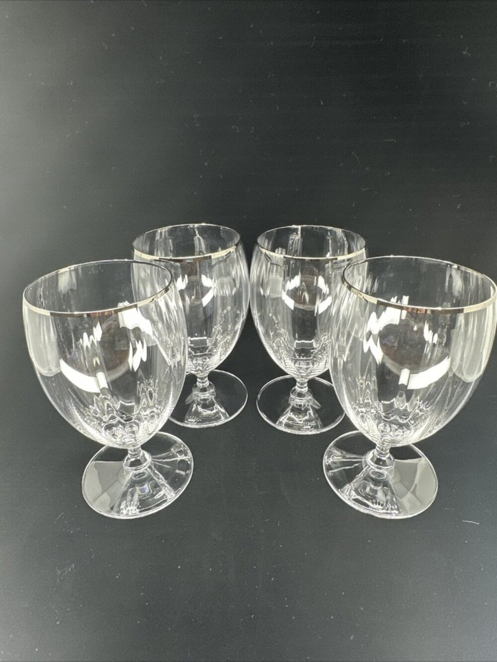 Set of 4 Royal Doulton Dawn Platinum Iced Tea Glasses Silver Rim Water Goblets
